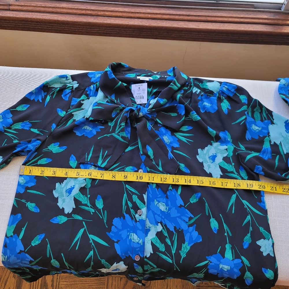 New! J. Crew size Small S Long Sleeve Bow Top Blue Floral Blouse NWT - Picture 7 of 16